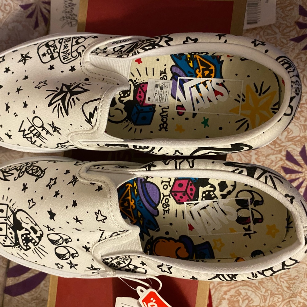 Vans Slip-On U Color Tattoo White Skate Shoes